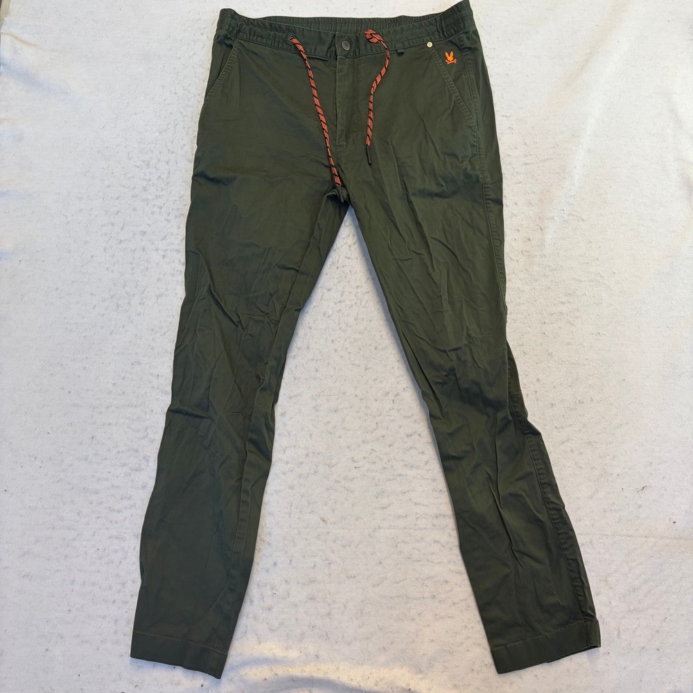 Psycho Bunny Chino Pants Mens Medium Green Drawstring Waist Stretch
